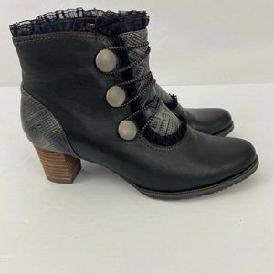 Spring Step Black Ankle Boots with Button Detail
